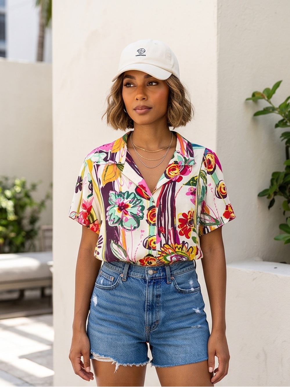 JAMS WORLD 50 YRS red pink Floral Short-Sleeve Button UP Top blouse X large